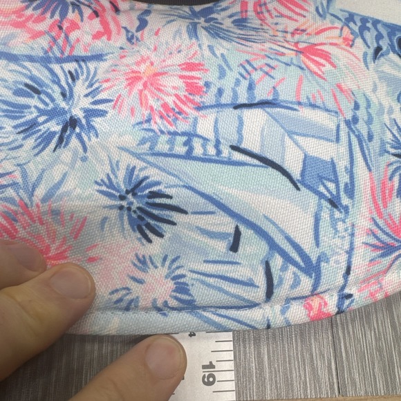 Lilly Pulitzer Straw Wide Brim Sun Hat Tropical Floral Print Pink Blue One Size - Picture 7 of 13